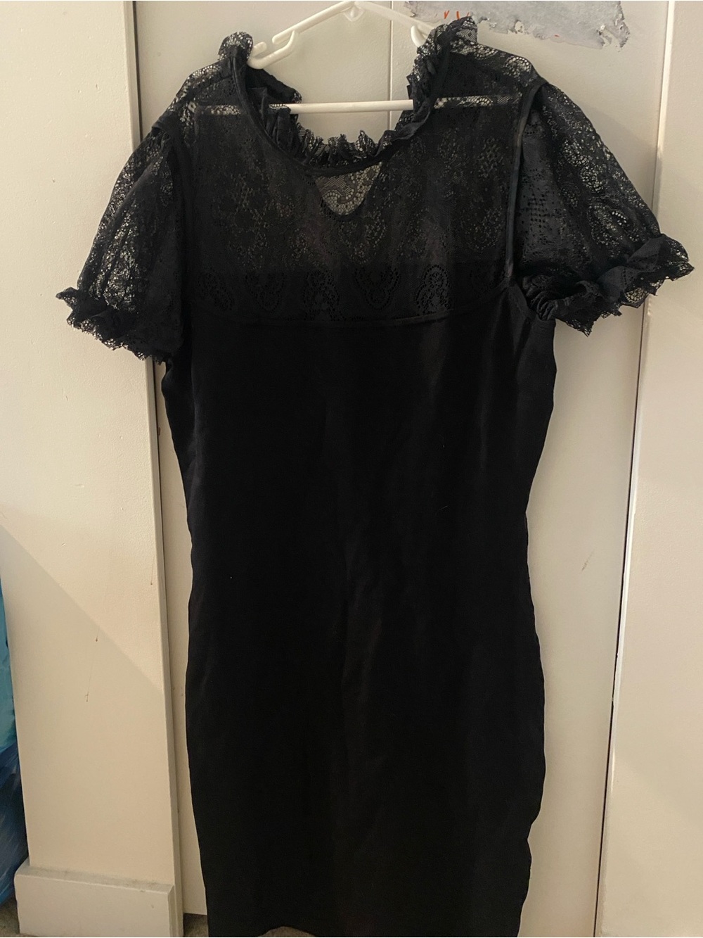 bebe Black Lace Yoke Midi Dress